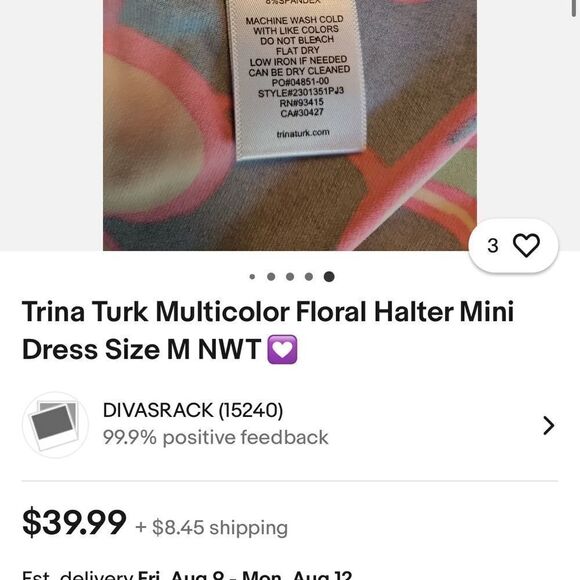 Trina Turk Juju Bright Multicolor Floral Halter A-line Mini Shift Dress Size S - Picture 9 of 12